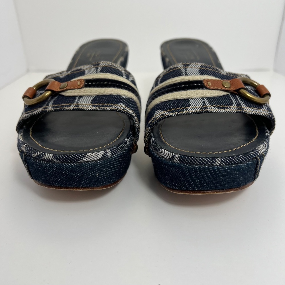 Coach Navy Signature Denim Slide Wedge Sandal Size 8.5 - Picture 7 of 10